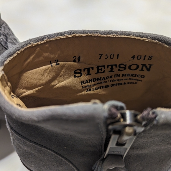 Grey Women's Stetson "Paris" Suede and Caiman Exotic Ankle Boots - Picture 6 of 8